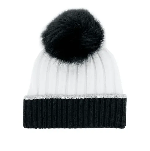 Mitchie's Matchings Women's 2 Tone Beanie with Crystal Border and Fox Fur Pom - Image 2