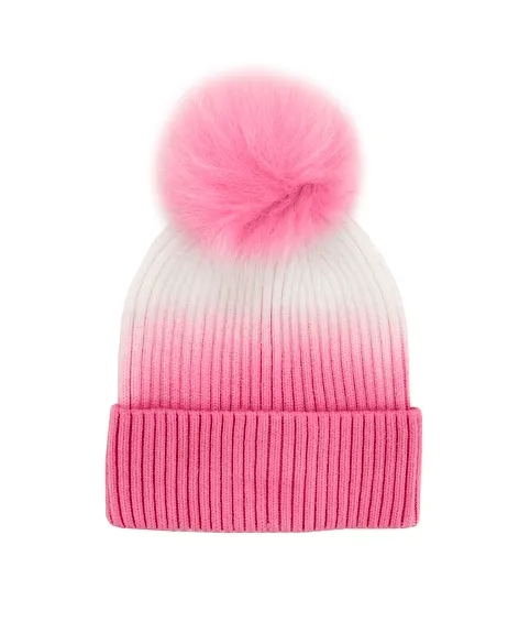 Mitchie's Matchings Women's Dip Dye Knit Beanie with Fox Fur Pom - Image 2