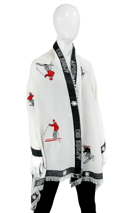 Mitchie's Matchings Women's Apres Ski Woven Scarf with Sequin Skiers & Border - Image 2