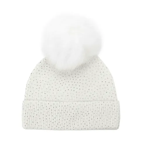 Mitchie's Matchings Women's Sparkle Beanie with Cuff & Fox Fur Pom - Image 2